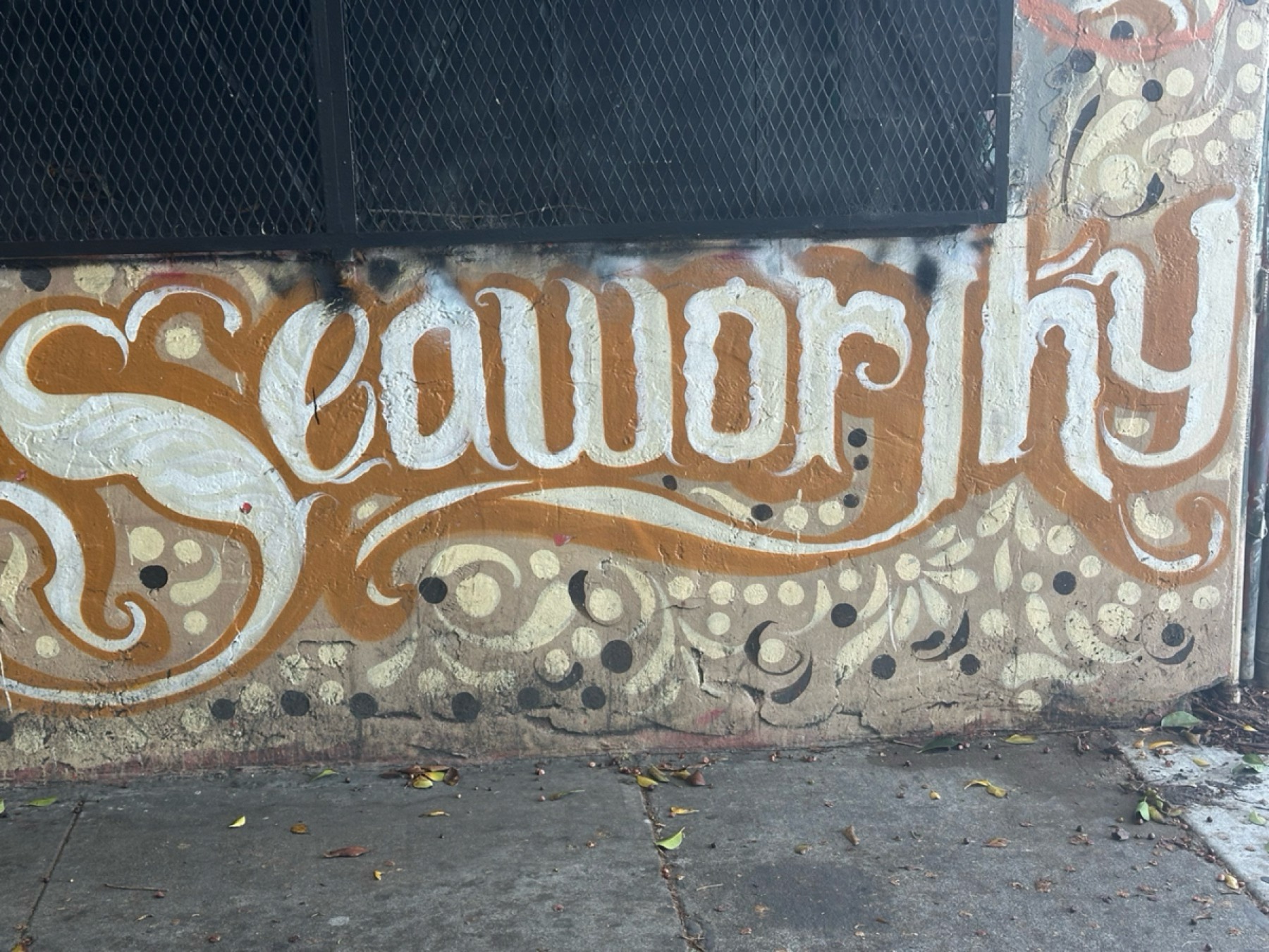 Seaworthy painted on a wall